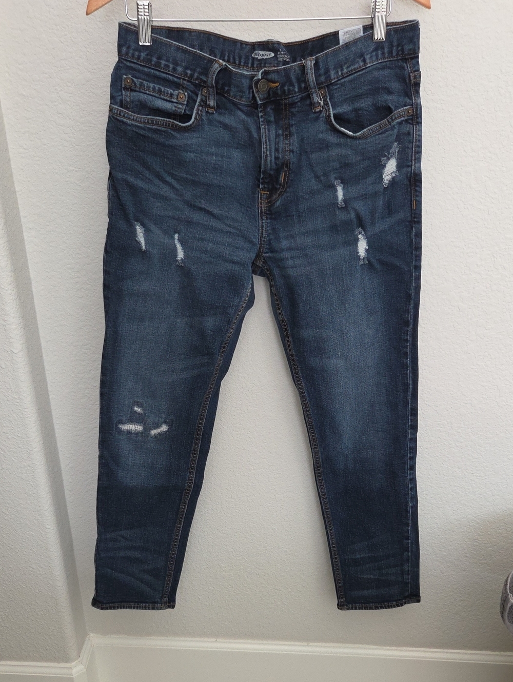 Old Navy Men’s Slim Straight Distressed Dark Blue Jeans